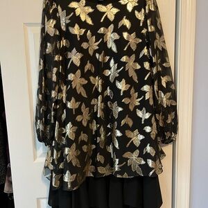 Black Dress with Gold Leaf Pattern